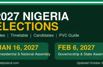 Graphic showing Nigeria 2027 election dates: presidential and National Assembly elections on 16 January 2027 and governorship elections on 6 February 2027