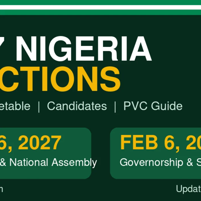 Graphic showing Nigeria 2027 election dates: presidential and National Assembly elections on 16 January 2027 and governorship elections on 6 February 2027