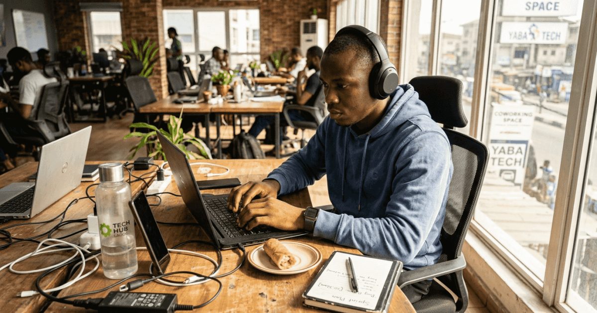 5 Tech Trends Shaping Nigeria and Africa in 2026: What the Data Shows 1 Young Nigerian coder in Lagos coworking space