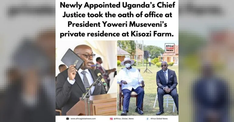 Uganda’s Chief Justice took the oath of office at President Yoweri Museveni’s private residence