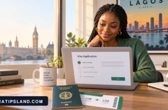 Woman in London completing an online Nigerian visa application