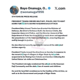 President Tinubu Directs Security Forces to Track Down Perpetrators of Kasuwan Daji Attack